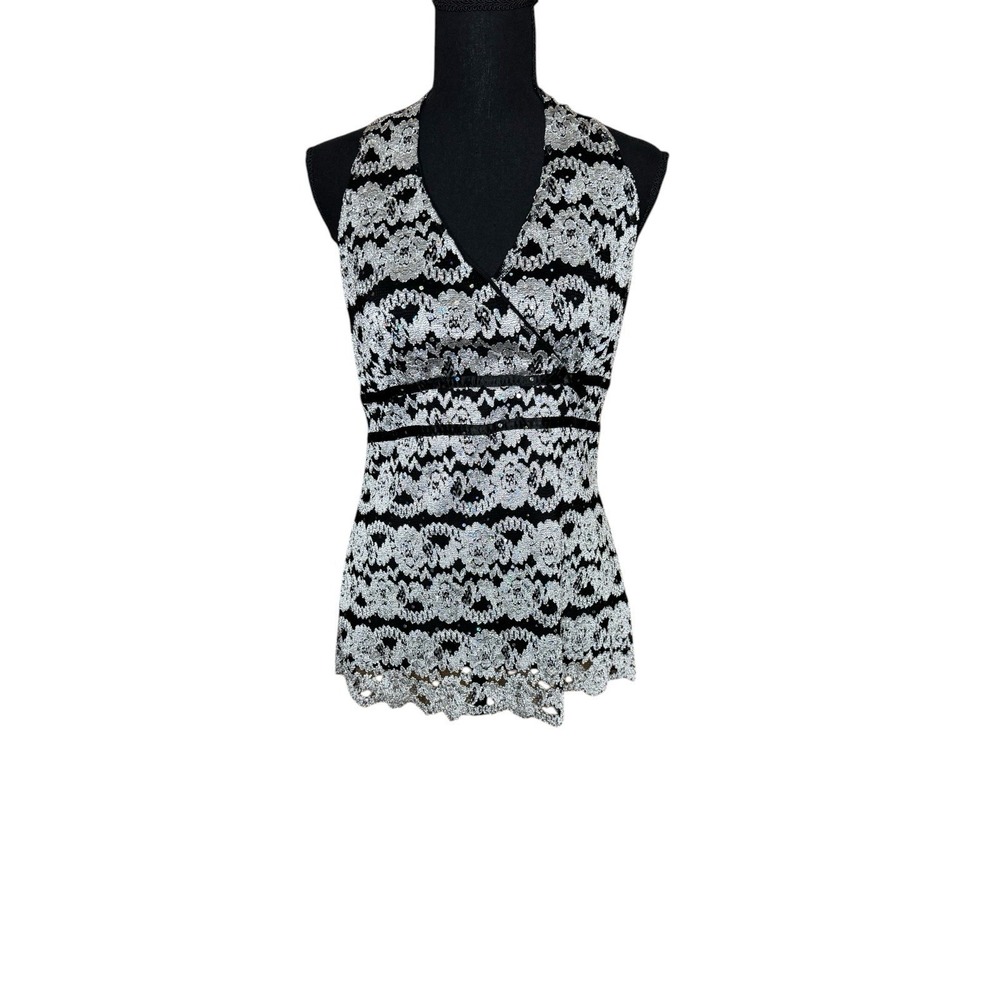 Women's Dressbarn Sz M Y2K Grunge Fairy Top Black Silver Sequins
